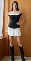 Robe mini plissée en mousseline de soie, coupe ajustée, style décontracté vintage Y2K, épaules dénudées, en polyester mat, patchwork, personnalisable, vente en gros, OEM