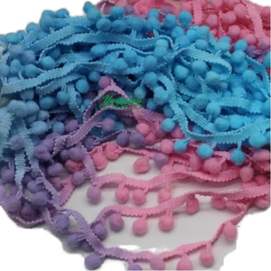 Ribete de Pompones de Poliéster 100% Ecológico al por Mayor, Cinta de Flecos de Perlas Mini Coloridas de 20mm para Prendas de Punto y Bordados - Product Image 1