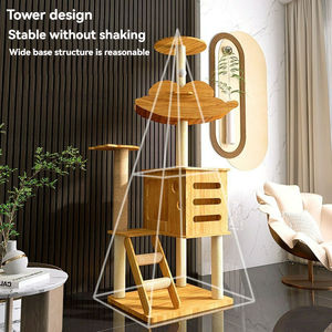 Arbre à <span class=keywords><strong>chat</strong></span> multi-niveaux en bois avec lit en rotin rotatif, grande maison pour <span class=keywords><strong>chat</strong></span>, échelle, jouet interactif avec balle pour chats d'intérieur - Product Image 4