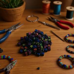 Perline Artigianali 6x6mm Multicolore con Croce su Sfondo Nero per Lavori Manuali - Product Image 2