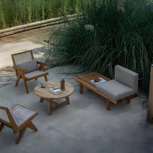 Conjunto de Muebles de Teca para Patio Exterior, para Alquiler Vacacional, Balcón de Hotel, Sofá, Silla y Mesa de Centro - Product Image 3