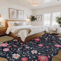 Tapis de salon en polyester 6 mm d'épaisseur, motif floral persan, à poils coupés, antidérapant et infroissable, avec bords spéciaux