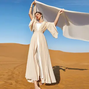 Moda nuevo modelo musulmán étnico cárdigan gasa mujer ropa islámica Dubai Abaya 2024