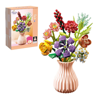 Fleurs d'art DIY, cadeau, collection botanique, art de table, mini briques, bouquet de fleurs, ensembles de construction, fleurs artificielles avec vase