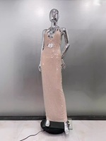 Nouvelle robe moulante sexy à découpes et col halter en polyester brillant effet diamant, tenue de scène tendance pour adultes