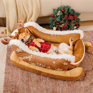 Feestelijk Pluche Gezellig Kerst Hondenbed Vakantie Rode Slee Dierenbed Voor Honden En Katten Met Wasbare En Zeer Duurzame Hoes - Product Image 2