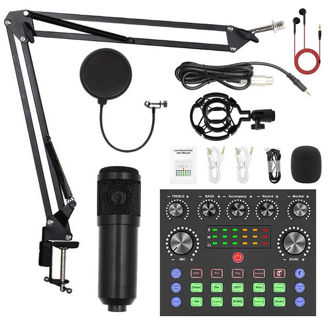 Condenser Microphone Sound Card Set Sound Card Podcast Microfone Podcast Mic Karaoke Kit Usb BM800 Live Recording Studio