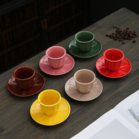 Set Cangkir Teh Kopi Keramik Timur Tengah Motif Tulip Timbul Pine Pavilion 100ml 6 Cangkir 6 Piring Alas Warna-warni Retro untuk Hotel Kafe
