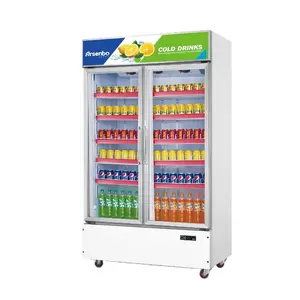 Refrigerador comercial de bebidas com porta dupla para supermercado, refrigerador comercial novo com exibição de bebidas