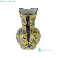 RXET18-A  Jarre en porcelaine jaune avec motif de fleurs et de feuilles, pot en céramique décoratif antique chinois