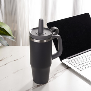 32oz Handle Stainless Steel Tumbler Cup Holder Friendly <b>Double</b> <b>Wall</b> Vacuum Insulated Leak Proof Straw Travel <b>Mug</b> BPA Free - Product Image 1