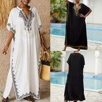 Cache-Maillots de Plage Robe de Plage en Rayonne Brodé Col Montant Maillot de Bain