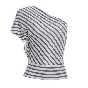 Viviblook J26TP083, Camiseta Casual de Verano para Mujer, Sexy, Asimétrica, con Rayas y Hombros Descubiertos, para Damas - Product Image 5