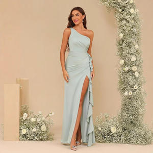 One Shoulder <strong>Bridesmaid</strong> <strong>Dress</strong> 2025 New Sleeveless Polyester Side Slit Ruffled Evening Party <strong>Dress</strong> - Product Image 3