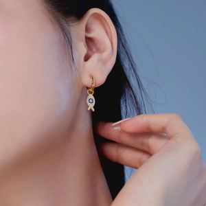 Dylam Summer Ocean Style New Arrival Designer Fine Jewelry S925 <b>Silver</b> Sapphire 5A Zirconia Fish Shape Dangle <b>Hoop</b> Earrings - Product Image 3