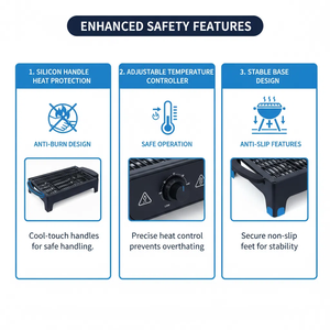 Indoor BBQ Electric <strong>Grill</strong> <strong>Pan</strong> Stainless Steel Non-Stick Smokeless <strong>Grill</strong> Adjustable Temperature for Steak Vegetable Grilling 220V - Product Image 5