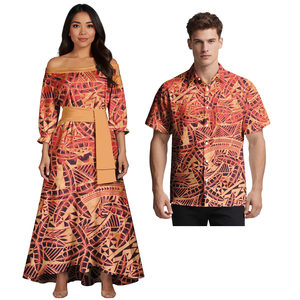 Chemises pour hommes Vêtements assortis pour couples Ensembles de tenues de couple tribal polynésien Samoan Puletasi Plus Size Tatau Dresses - Product Image 6