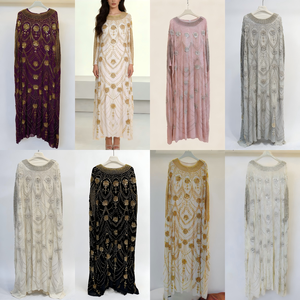 Abaya de luxe en or blanc brodée à la main pour femme, robe longue musulmane modeste, caftan de soirée perlé pour l'Aïd, mariage, Moyen-Orient - Product Image 2
