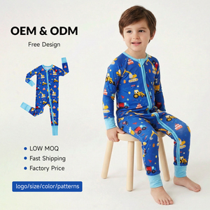 Pykk cerniera pigiama di bambù per neonato bambino e <span class=keywords><strong>bambina</strong></span> stampa quadrata <span class=keywords><strong>abbigliamento</strong></span> stile occidentale per l'estate 0-2 anni - Product Image 1