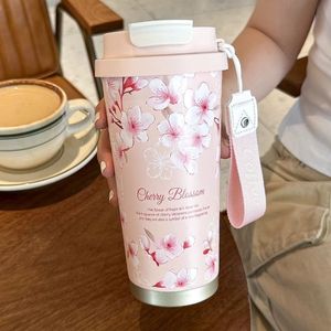 Cherry Blossom Insulated Coffee Cup 500Ml Double Wall Travel Mug With Strap For Women - Product Image 4