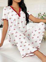 Pyjamas imprimés populaires à manches courtes pour femmes confortables à jambes larges peuvent être portés à l'extérieur des vêtements de maison pour dames