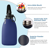 Gourde isotherme de voyage en acier inoxydable à double paroi de 60 oz/1,8 L avec corde, isolation sous vide, couvercle anti-fuite, maintien thermique 12-24h, sans BPA, pour l'eau