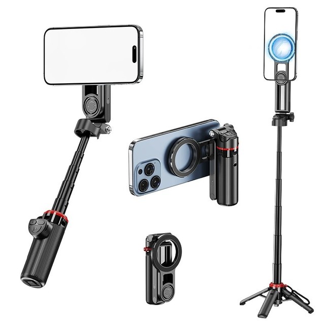 Pocket-sized Mini Magnetic Phone Camera Grip Handle Selfie Photo Bracket One-touch Zoom Magnetic Portable Selfie Stick Tripod