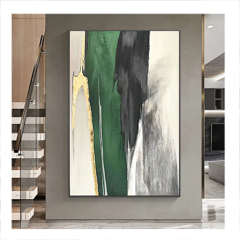 لوحة زيتية تجريدية مخصصة من YUCHONG مرسومة يدويًا على قماش أخضر أسود لوحة زيتية مرسومة يدويًا صورة فنية