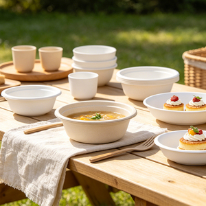 Eco Friendly <b>Disposable</b> Sugarcane Bagasse Bowl Compostable Biodegradable Heavy Duty Wedding Soup Salad Bowl for Takeaway Food - Product Image 5