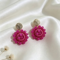Boucles d'oreilles pendantes en acier inoxydable faites à la main avec perles et fleurs, boucles d'oreilles pendantes florales tissées pour femmes, cadeau de mode