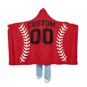 Baseball Hooded Blanket Custom Giftcustom Softball Wearable Oversized Hoodie Blanket Double Layer Custom Blanket Hoodie