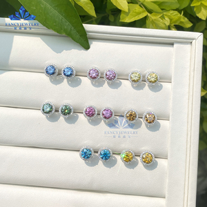 Giá bán buôn 6.5 mét moissanite Stud Bông tai Halo bông tai 925 sterling Silver Stud Iced out đầy màu sắc moissanite Bông tai - Product Image 4