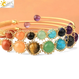 CSJA all'ingrosso placcato oro Wrap Natural 7 Chakra Gemstone quarzo Crystal Cuff bracciale guarigione gioielli in pietra naturale G671 - Product Image 6