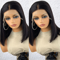 Perruques Courtes Bob en Cheveux Indiens Bruts Ondulés Naturels, Perruques Sans Colle en Cheveux Humains Naturels, Perruques Courtes en Cheveux Birmans Bruts avec Dentelle HD 13x4