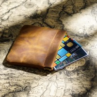 Dompet kartu kulit asli biji penuh garis Data gaya Vintage desain kecil dompet koin kulit murni kuda gila pria