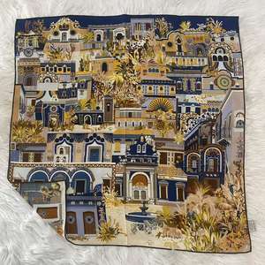 特注デザイナー100%シルク フォラール アン ソワ スクエアスカーフ 女性用 デジタル印刷ロゴ・写真サービス - Product Image 1