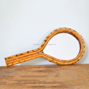 Espejo cosmético de mano de estilo bohemio de ratán natural vintage al por mayor, acabado en bronce, características personalizadas - Product Image 1