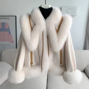 여성 겨울 패션 여우 모피 코트 새로운 전체 가죽 여우 모피 칼라 다운 코트 짧은 가죽 모피 재킷