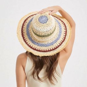 Spring Summer Boho Multi Colored Paper Rope Crocheted <b>Straw</b> Hats Summer Women Vacation Sun <b>Visor</b> Beach Hat - Product Image 6