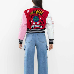 High Quality Printed Front Women's Varsity <b>Jacket</b> Long Sleeve Canvas Fabric Breathable Quick Dry <b>Lightweight</b> Winter Stand Collar - Product Image 4