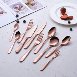 Hammered 18/10 Flatware High End Champagne Rose Gold Catering Cutlery Set