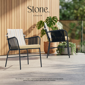 Chaise de salle à manger extérieure moderne pour restaurant, fauteuil en métal avec cadre en corde tressée, siège rembourré, mobilier commercial pour patio et jardin - Product Image 3