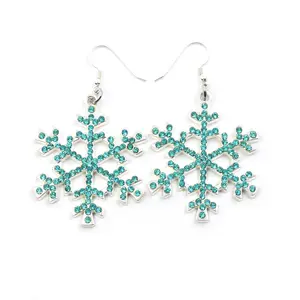 Wholesale 925 silver jewelry hoop earring cut out blue diamond snowflake fashion rhinestone earrings for bride wedding