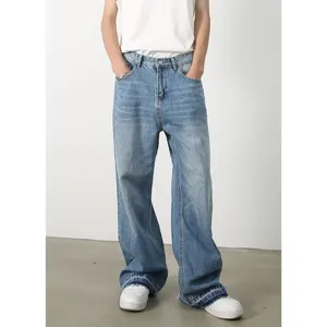 DOMAX yüksek kalite moda erkekler ve kadınlar yıkama tasarımcı gevşek Fit Denim pantolon kot erkekler için