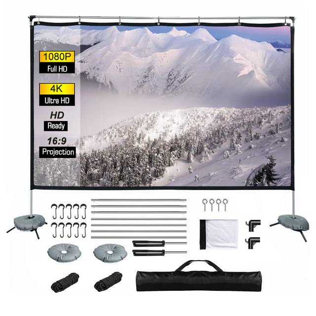 Projector Screen With Stand 120 Inch 16:9 Outdoor Indoor Projector Screens Home Office Presentation 4K Portable Double-Sided
