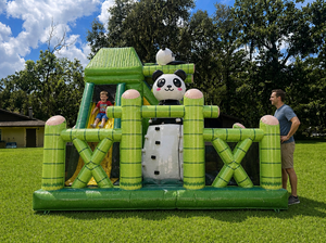 Château gonflable Ceyu Panda Bamboo avec toboggan, centre de jeux pour enfants, vert, noir, blanc, pour fêtes en plein air - Product Image 4