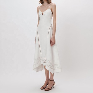 Nouveau modèle Robes d'été dos nu en lin <span class=keywords><strong>kaki</strong></span> à bretelles fines Vente en gros <span class=keywords><strong>Robe</strong></span> en lin blanc <span class=keywords><strong>Robe</strong></span> en soie pour femme - Product Image 2