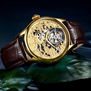 Reloj Mecánico AESOP Manual Tourbillon Skeleton para Hombre con Diamantes, Acero Inoxidable, Zafiro Sintético y Correa de Cuero 7016 - Product Image 5