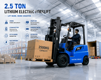 Chariot élévateur électrique à petit rayon de braquage, 2,5 tonnes, hauteur de levage 2,5 m, batterie lithium, trois roues, pour entrepôt