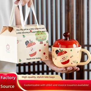 Mug Keramik Apel Kreatif Cangkir Air Lucu Tutup Sendok Tahan Suhu Tinggi Aman untuk Microwave Kotak Hadiah Suvenir Anak-anak - Product Image 4